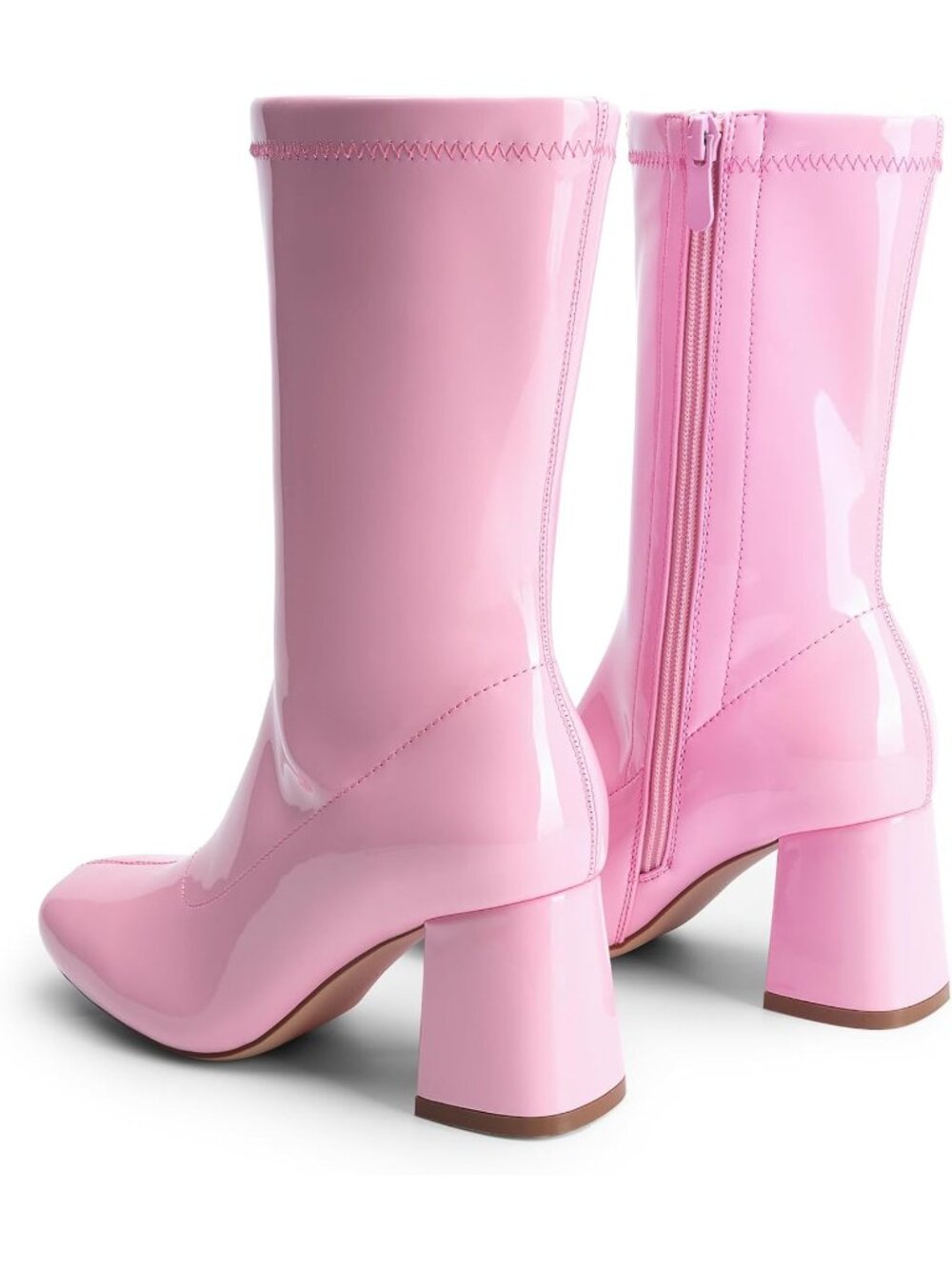 DREAM PAIRS Women's Pink Low Block Heel Zipper Ankle Mid Calf Gogo Boot Shoes - Picture 6 of 6
